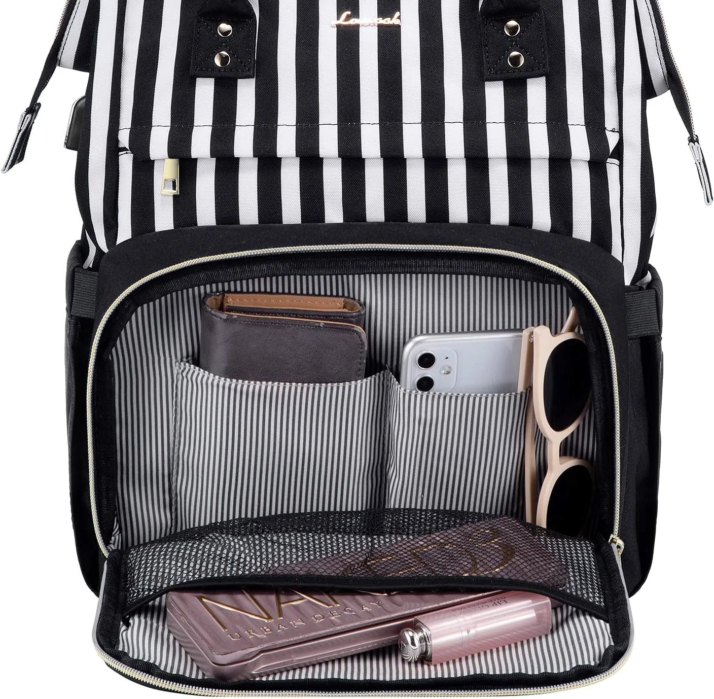 LOVEVOOK Laptop Backpack for Women Work Laptop Bag Stylish Teacher Backpack Business Computer Bags Large Capacity College Laptop Rucksack, Stripe Black 02