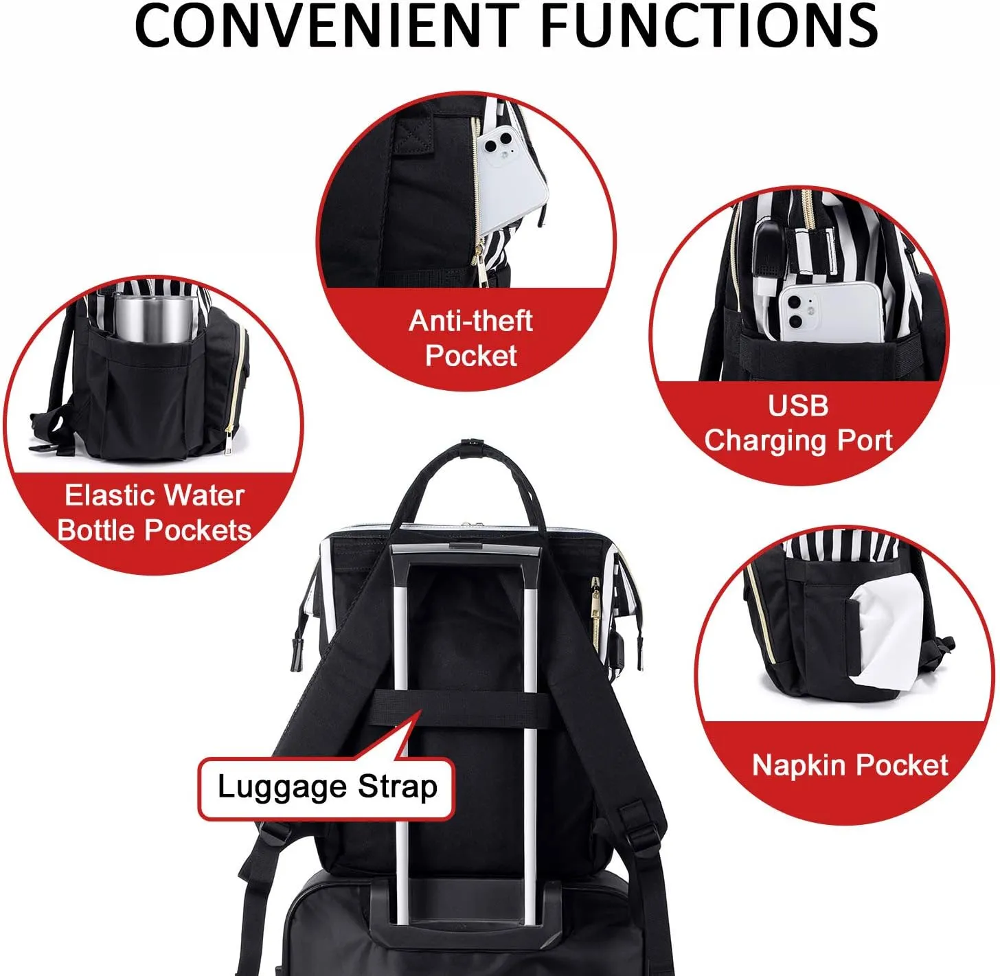 LOVEVOOK Laptop Backpack for Women Work Laptop Bag Stylish Teacher Backpack Business Computer Bags Large Capacity College Laptop Rucksack, Stripe Black 02