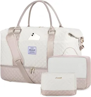 LOVEVOOK Travel Weekender Bag for Women, Carry on Overnight Bag with Shoe Compartment, Travel Duffle Bag Women, Yoga Gym Duffel Bag with Wet Pocket, Hospital Bags for Labor and Delivery, 3 Pcs Set