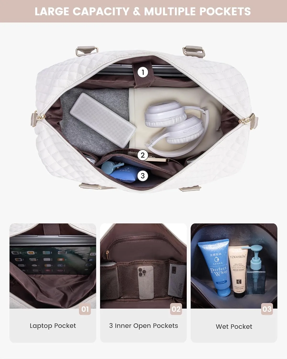 LOVEVOOK Travel Weekender Bag for Women, Carry on Overnight Bag with Shoe Compartment, Travel Duffle Bag Women, Yoga Gym Duffel Bag with Wet Pocket, Hospital Bags for Labor and Delivery, 3 Pcs Set