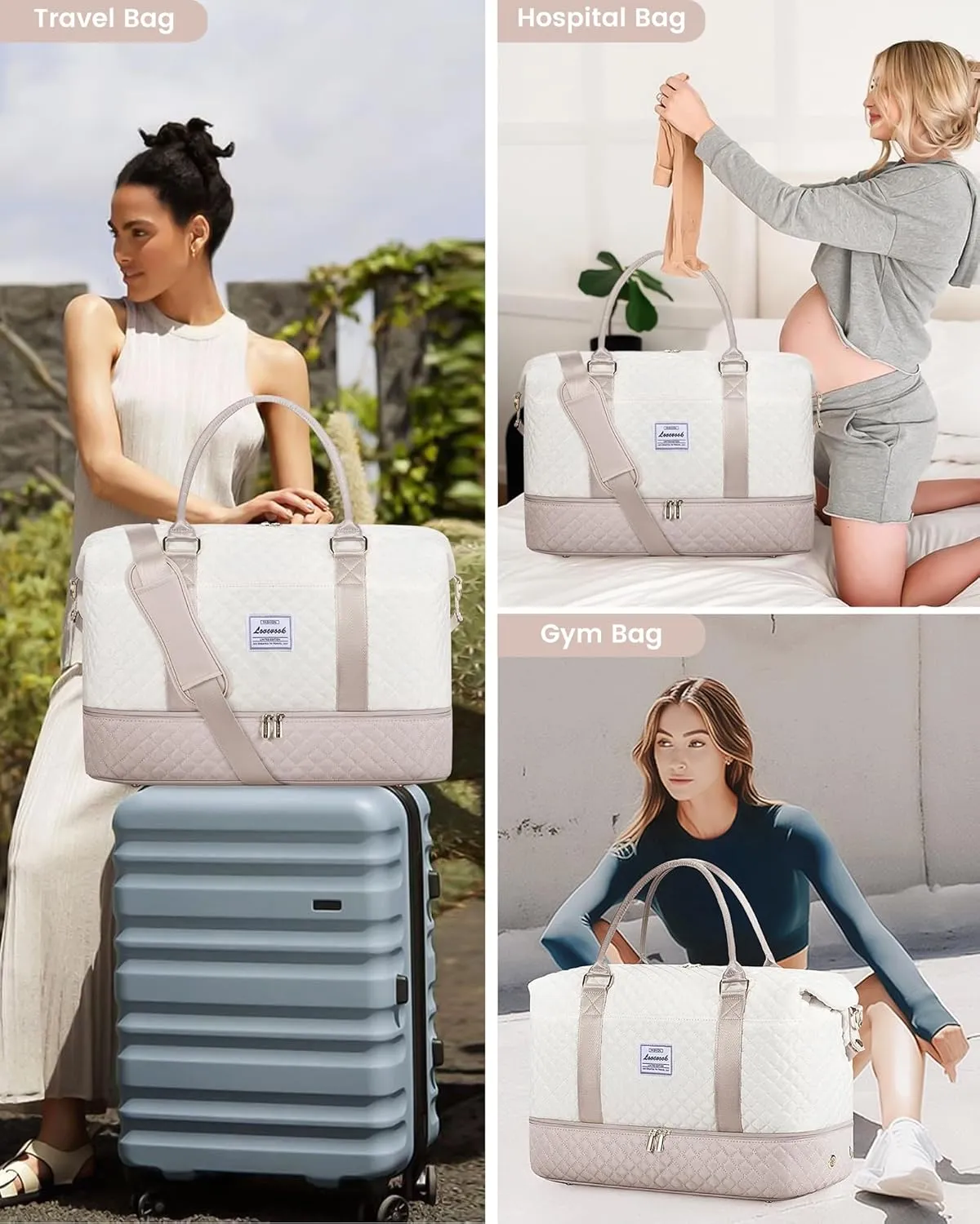 LOVEVOOK Travel Weekender Bag for Women, Carry on Overnight Bag with Shoe Compartment, Travel Duffle Bag Women, Yoga Gym Duffel Bag with Wet Pocket, Hospital Bags for Labor and Delivery, 3 Pcs Set