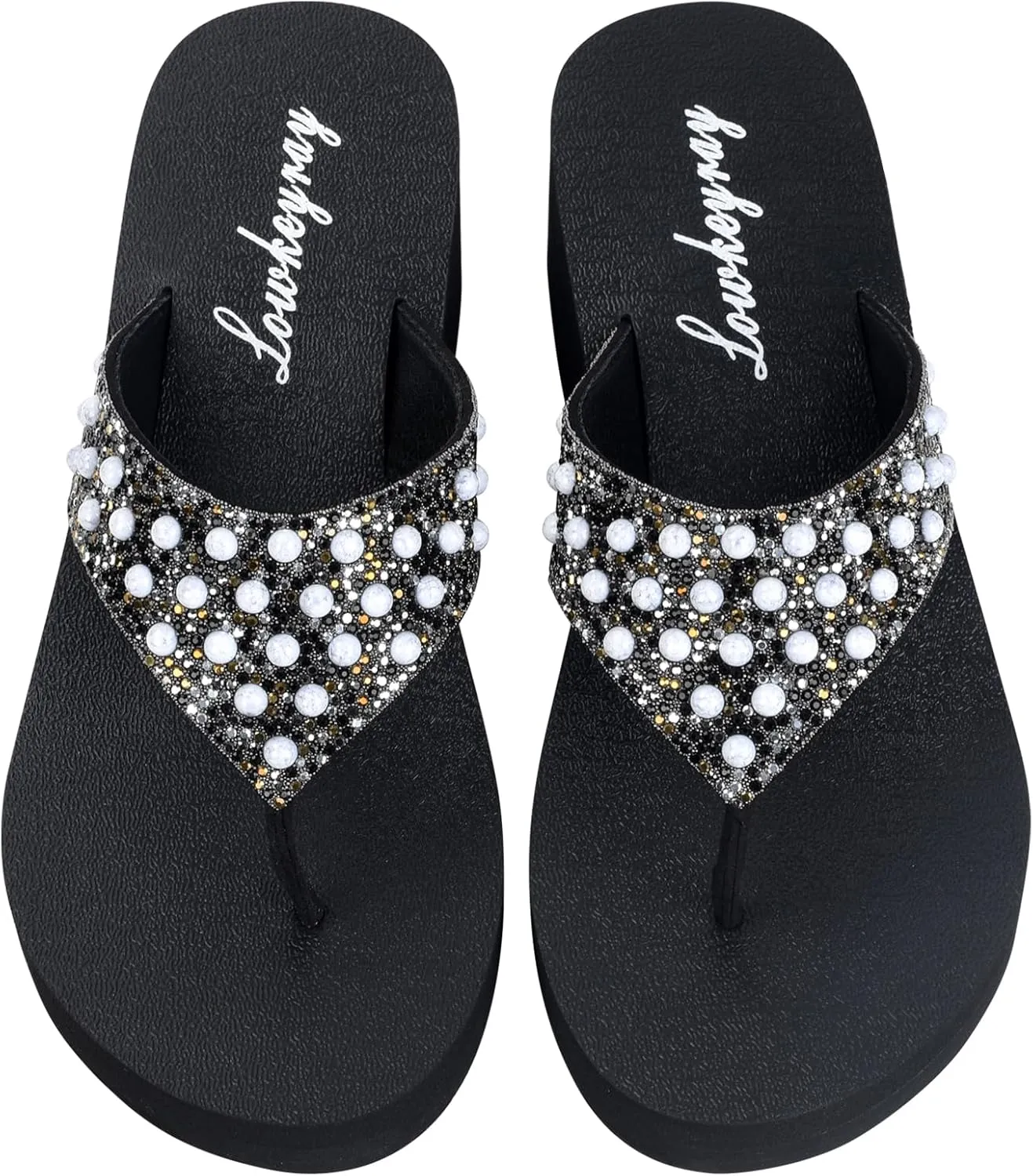 Lowkeyray Women's Rhinestone Flip-Flop Sandals