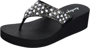 Lowkeyray Women's Rhinestone Flip-Flop Sandals