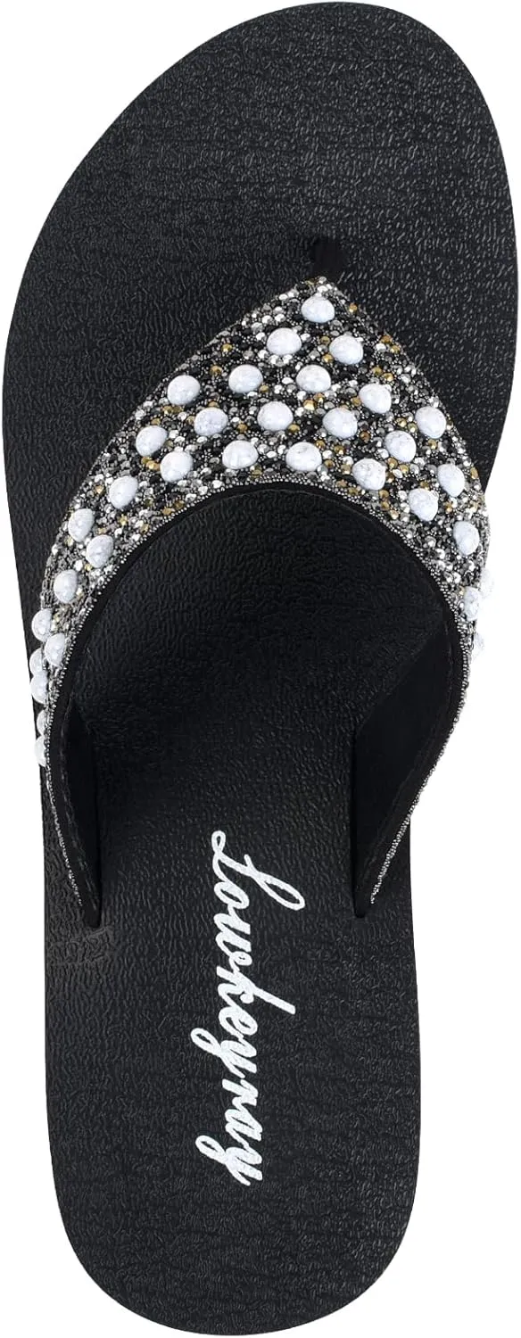 Lowkeyray Women's Rhinestone Flip-Flop Sandals