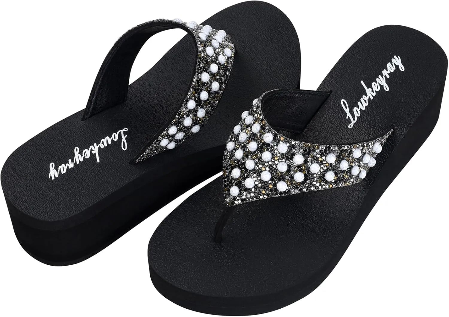 Lowkeyray Women's Rhinestone Flip-Flop Sandals