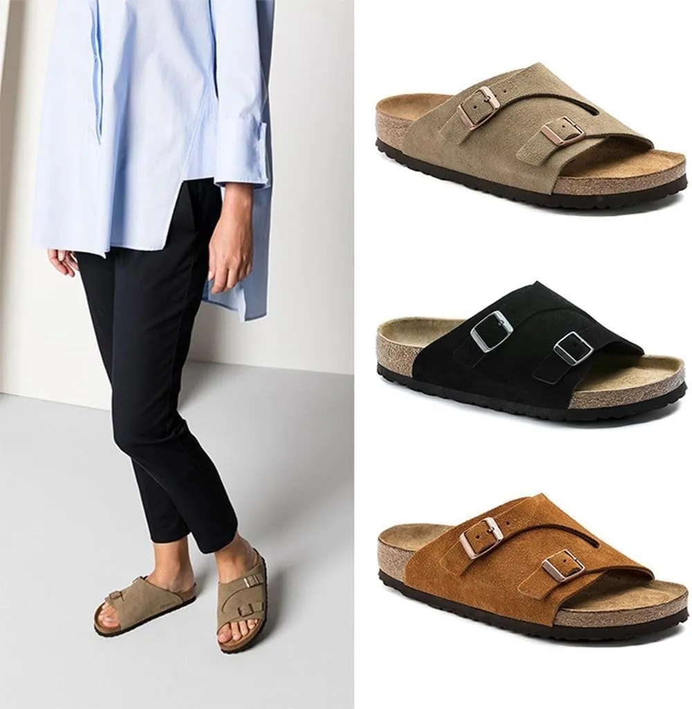 ls Men Slide Adjustable Cork Footbed Comfort Orthotic Slippers With Arch Support Outdoor Summer Beach