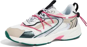 LUCKY STEP Women's Fashion Walking Shoes Running Platform Mesh Casual Sport Gym Work Adjustable Lace Lifestyle Stylish Trendy Athletic Tennis Shoes