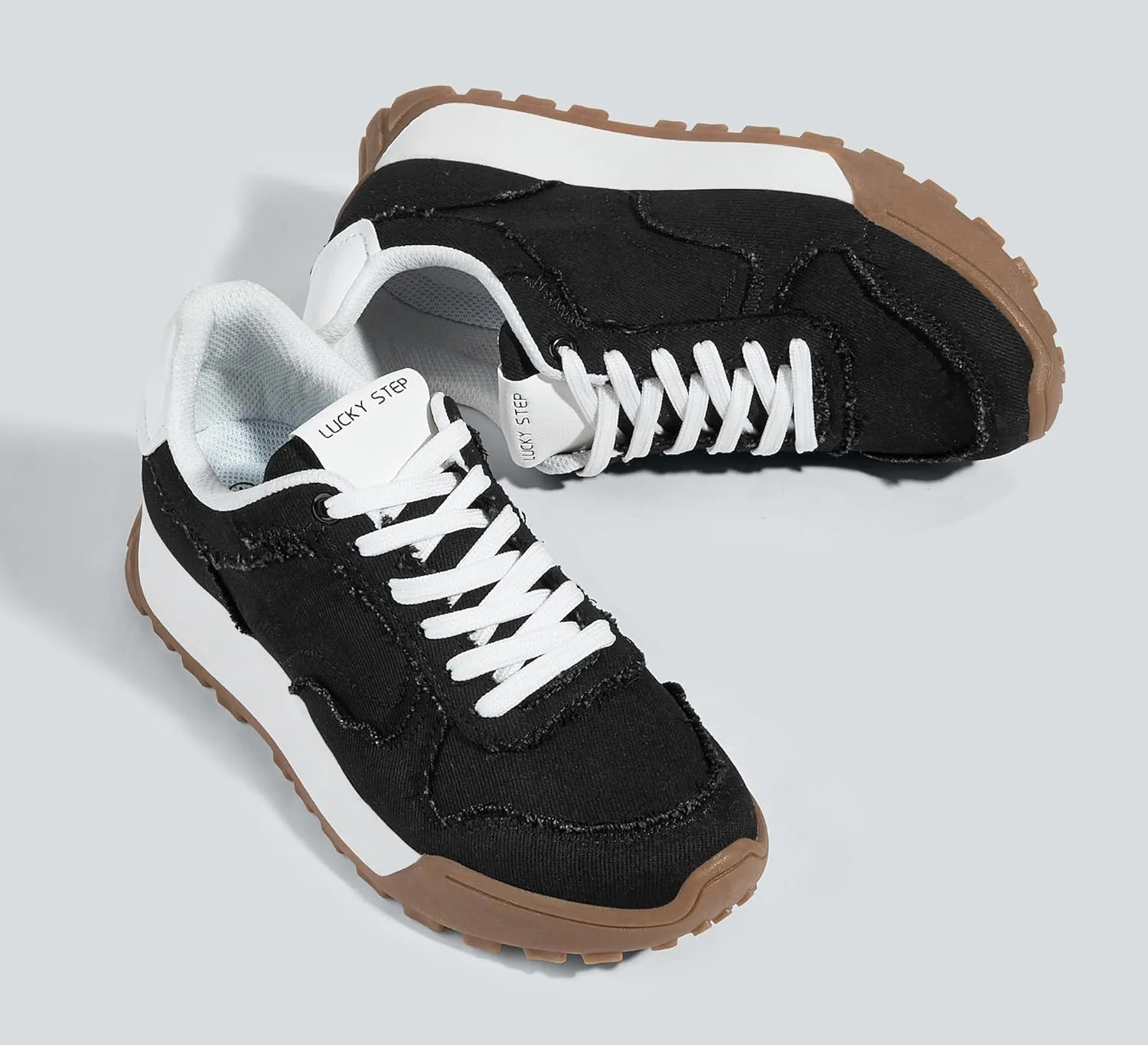 LUCKY STEP Women's Platform Canvas Sneaker Casual Lace-up Stylish Tennis Running Retro Classic Trainers Walking Fashion Sneakers