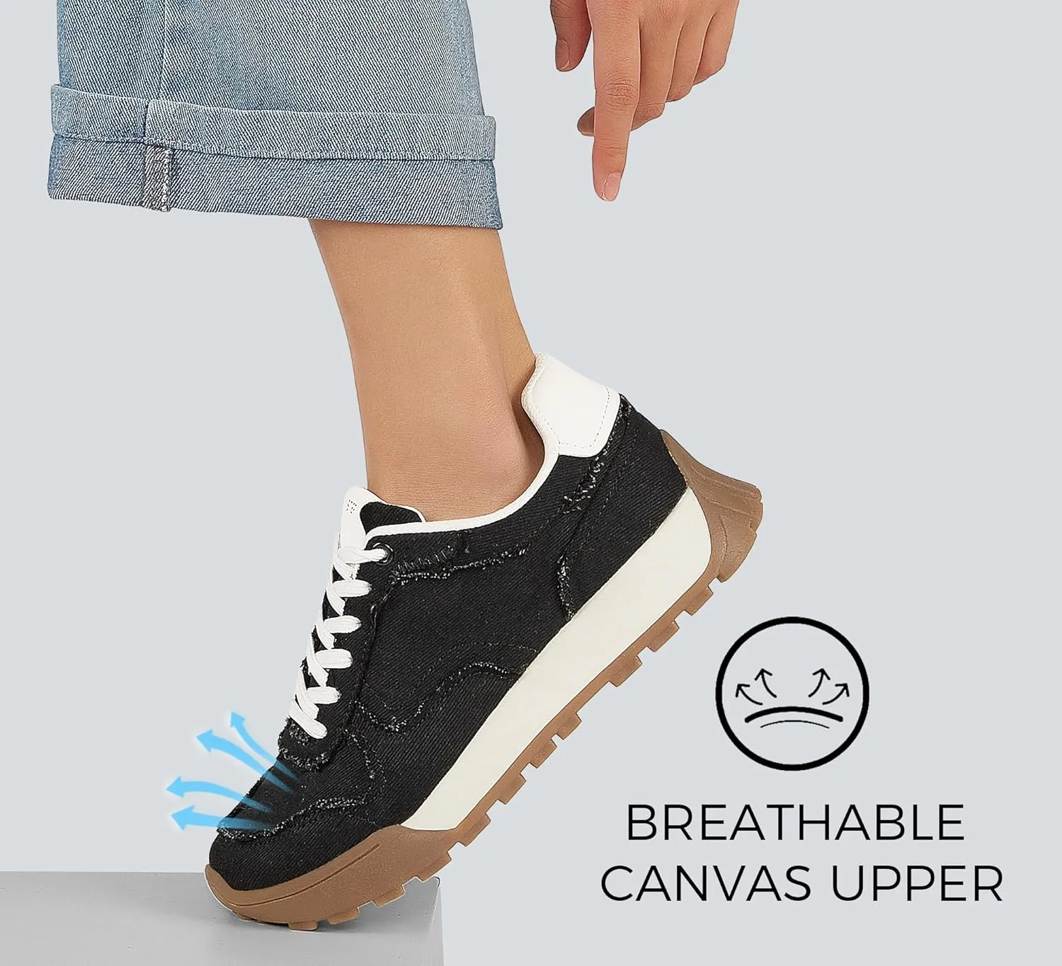 LUCKY STEP Women's Platform Canvas Sneaker Casual Lace-up Stylish Tennis Running Retro Classic Trainers Walking Fashion Sneakers