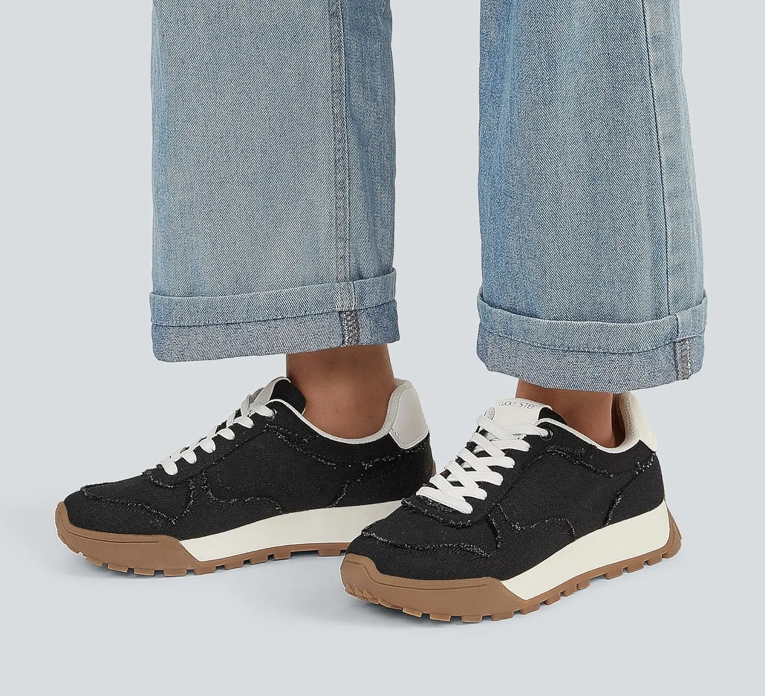 LUCKY STEP Women's Platform Canvas Sneaker Casual Lace-up Stylish Tennis Running Retro Classic Trainers Walking Fashion Sneakers