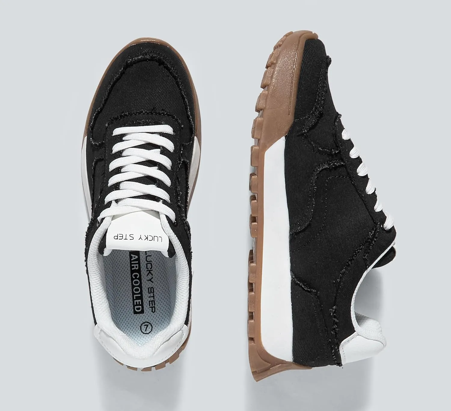 LUCKY STEP Women's Platform Canvas Sneaker Casual Lace-up Stylish Tennis Running Retro Classic Trainers Walking Fashion Sneakers