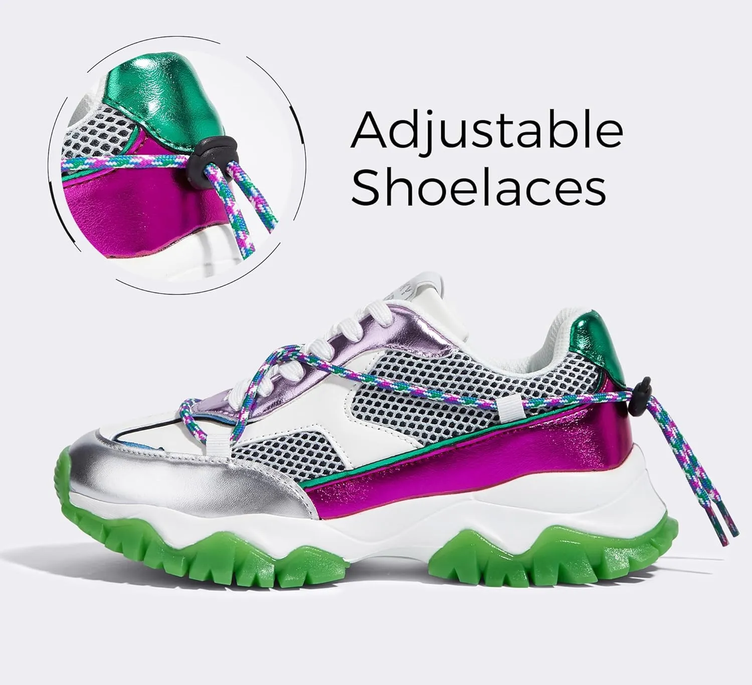 LUCKY STEP Women's Platform Colorful Fashion Sneakers Tennis Retro Colorblock Adjustable Lace Lifestyle Stylish Cute Chunky Dad Casual Walking Shoes