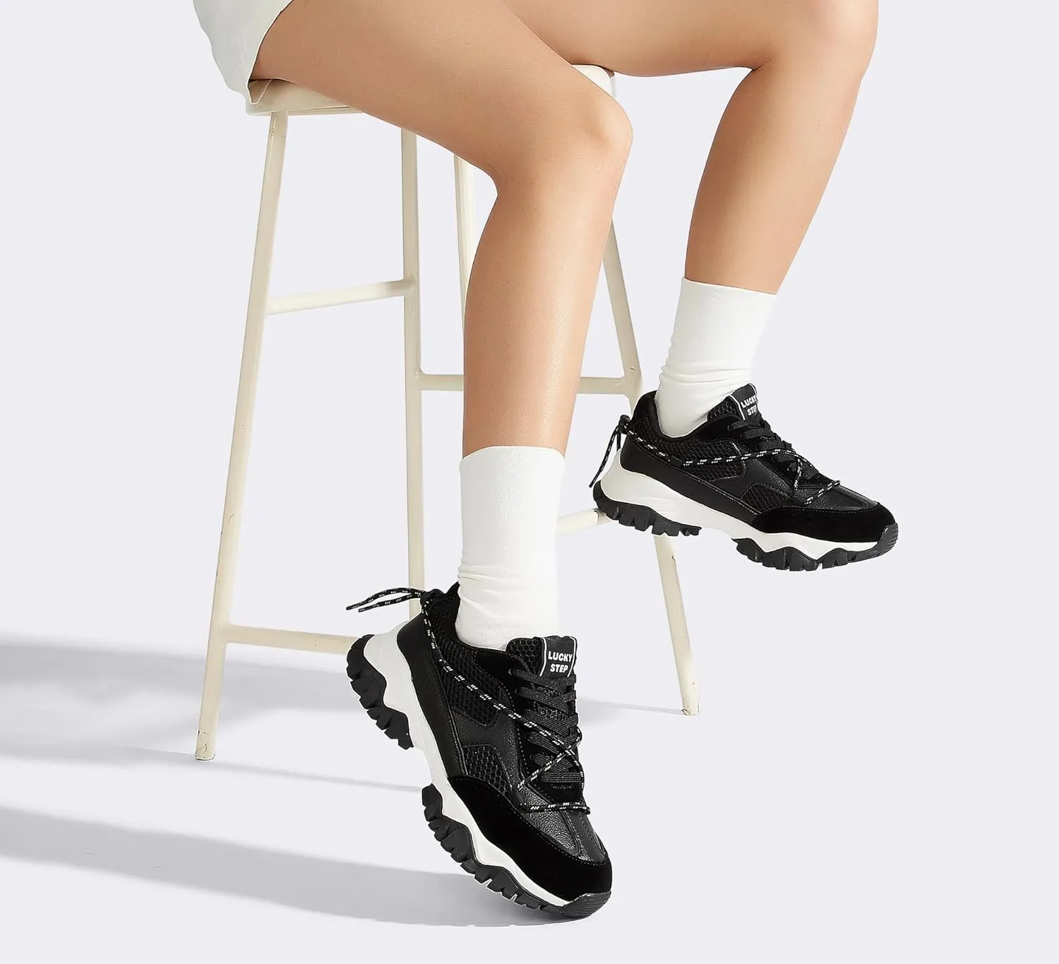 LUCKY STEP Women's Platform Colorful Fashion Sneakers Tennis Retro Colorblock Adjustable Lace Lifestyle Stylish Cute Chunky Dad Casual Walking Shoes