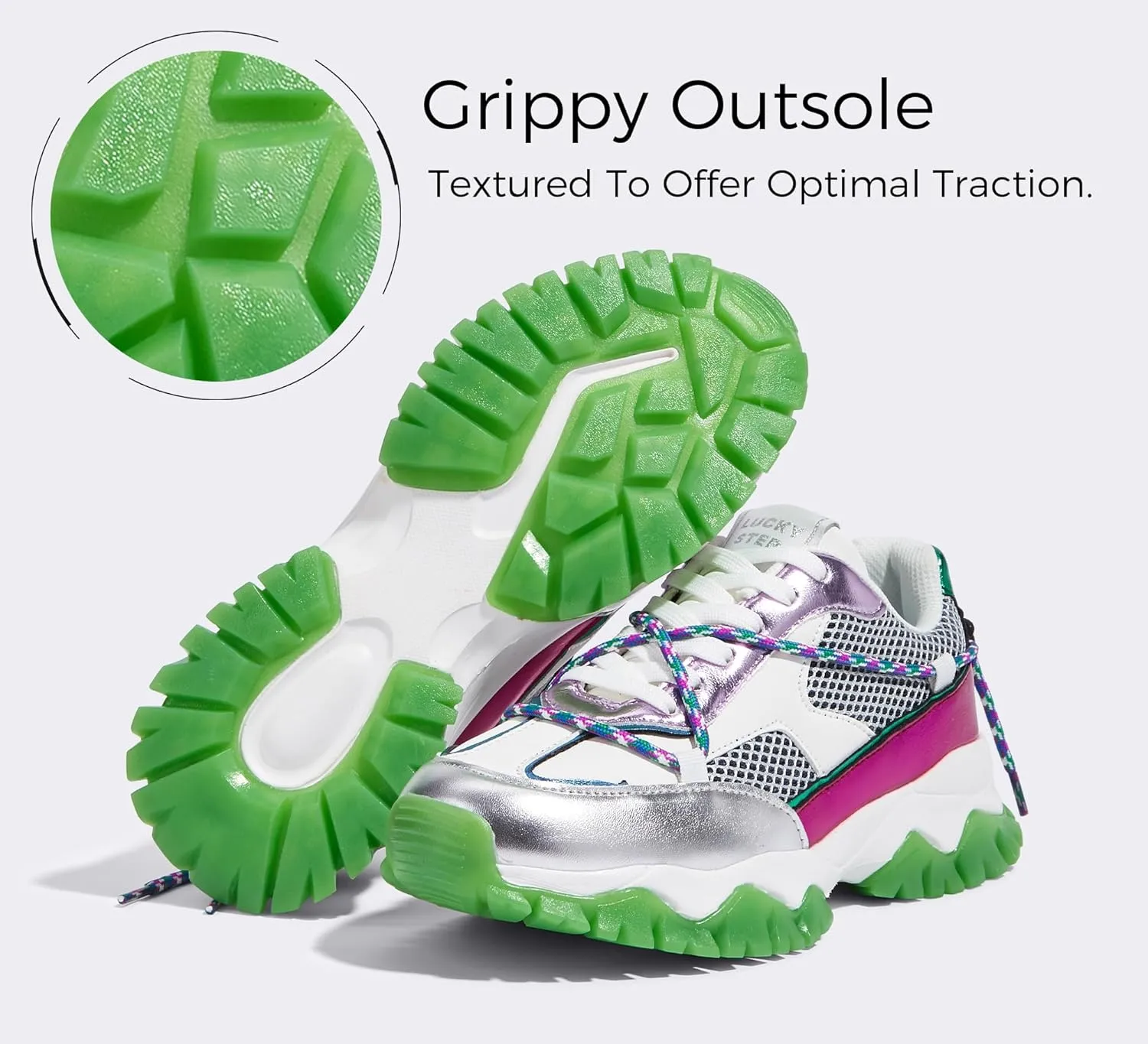 LUCKY STEP Women's Platform Colorful Fashion Sneakers Tennis Retro Colorblock Adjustable Lace Lifestyle Stylish Cute Chunky Dad Casual Walking Shoes