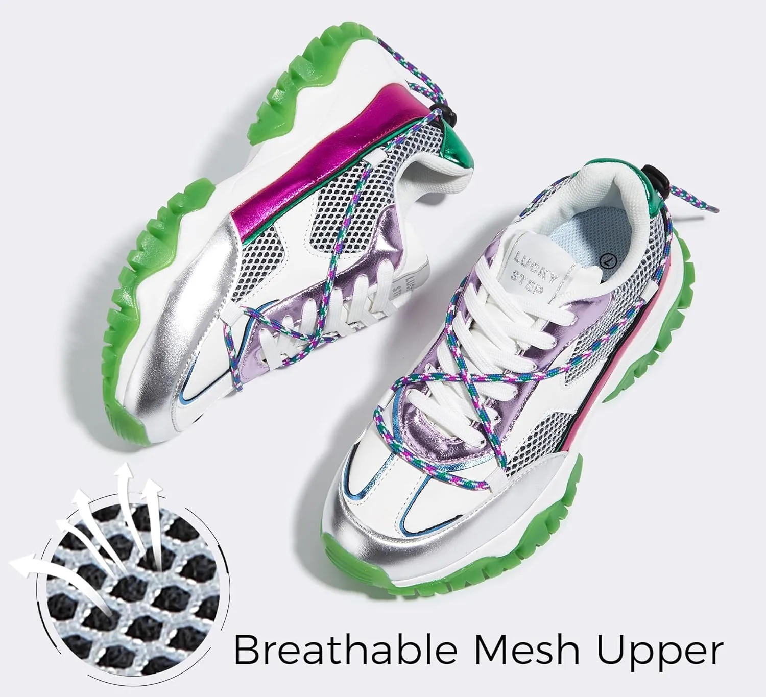 LUCKY STEP Women's Platform Colorful Fashion Sneakers Tennis Retro Colorblock Adjustable Lace Lifestyle Stylish Cute Chunky Dad Casual Walking Shoes