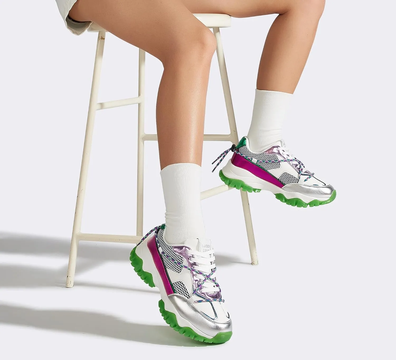 LUCKY STEP Women's Platform Colorful Fashion Sneakers Tennis Retro Colorblock Adjustable Lace Lifestyle Stylish Cute Chunky Dad Casual Walking Shoes