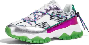 LUCKY STEP Women's Platform Colorful Fashion Sneakers Tennis Retro Colorblock Adjustable Lace Lifestyle Stylish Cute Chunky Dad Casual Walking Shoes