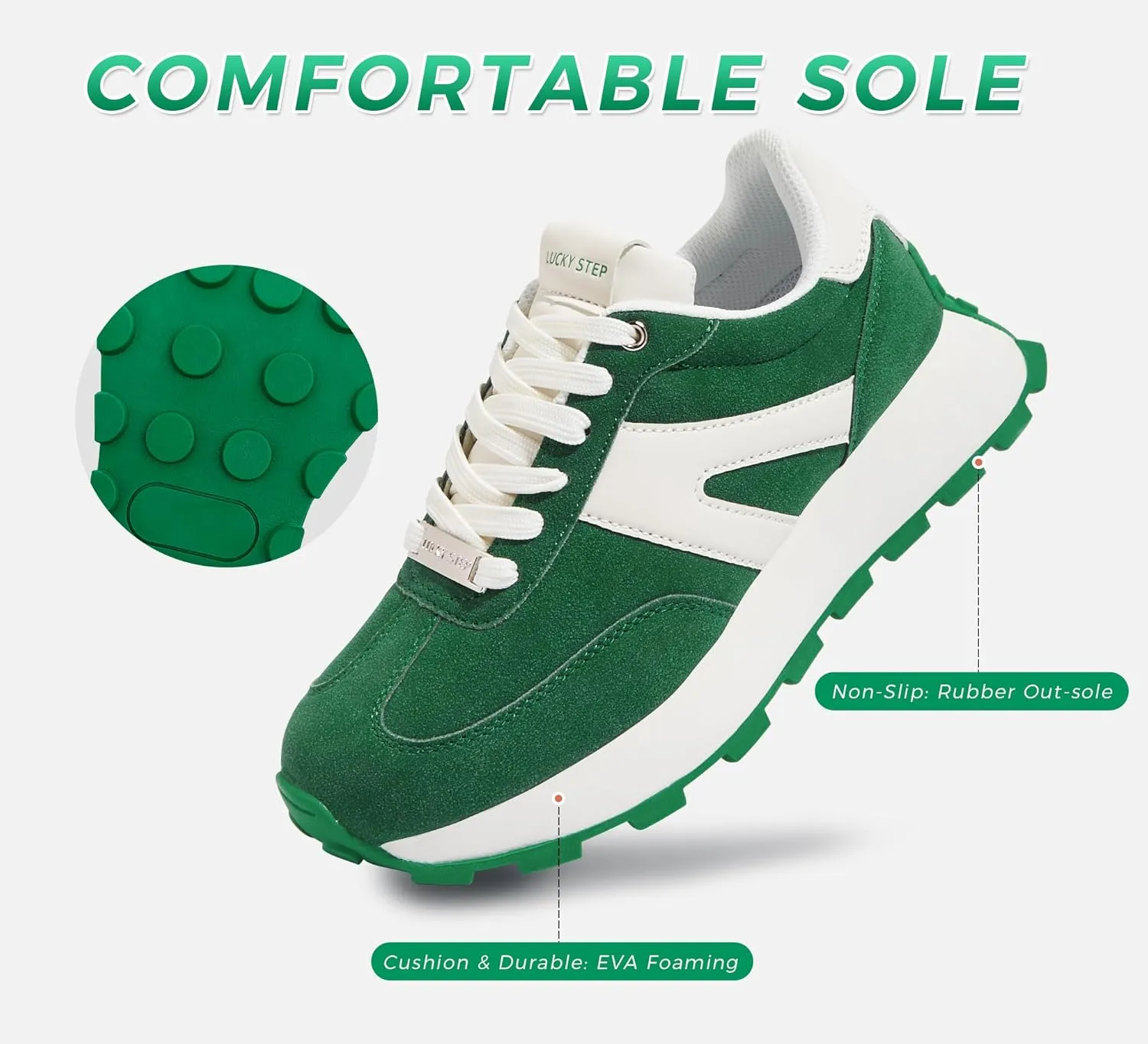 LUCKY STEP Women's Platform Fashion Sneakers Retro Classic Trainers Casual Lace-up Stylish Tennis Running Walking Shoes
