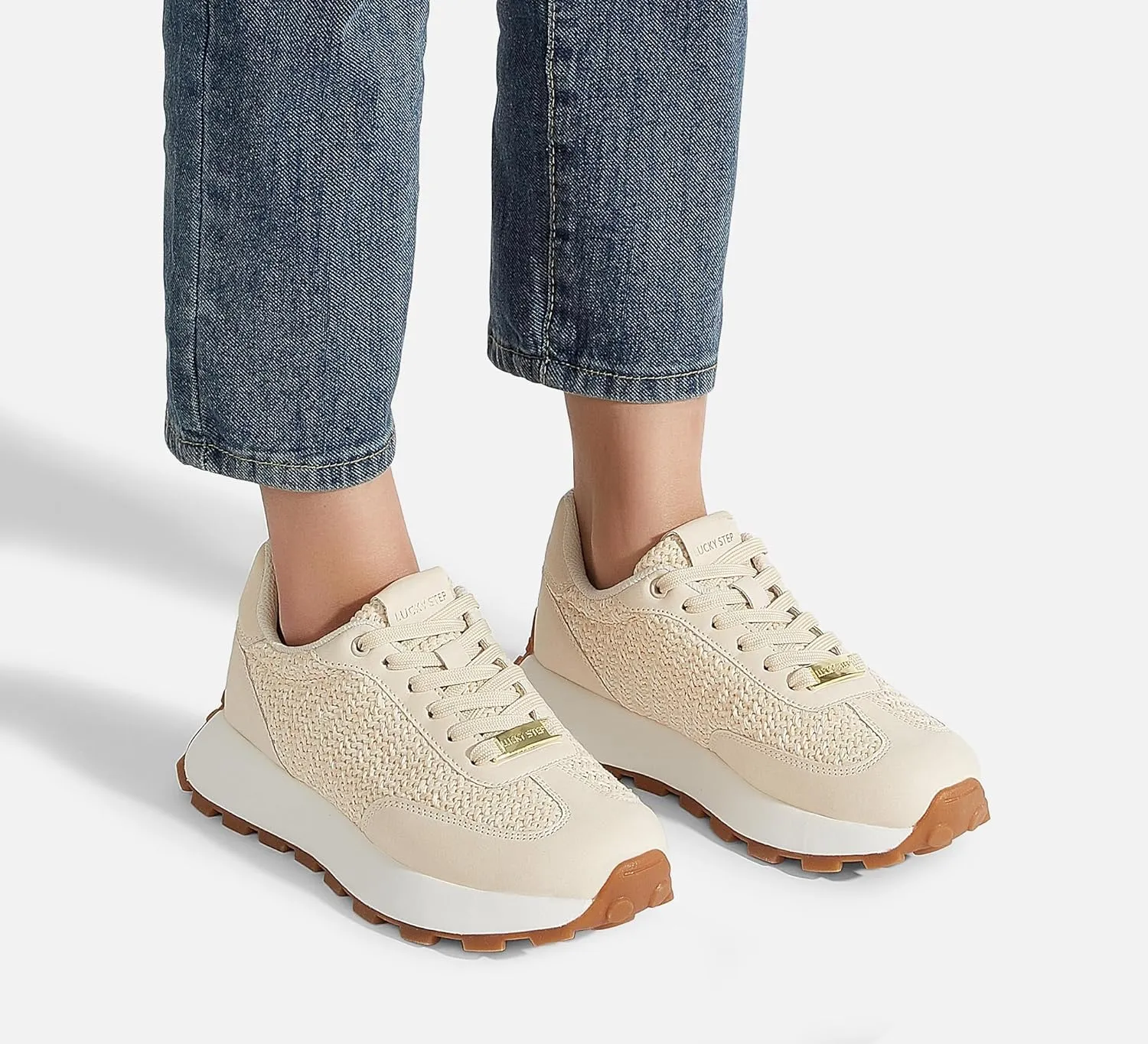 LUCKY STEP Women's Platform Fashion Sneakers Retro Classic Trainers Casual Lace-up Stylish Tennis Running Walking Shoes