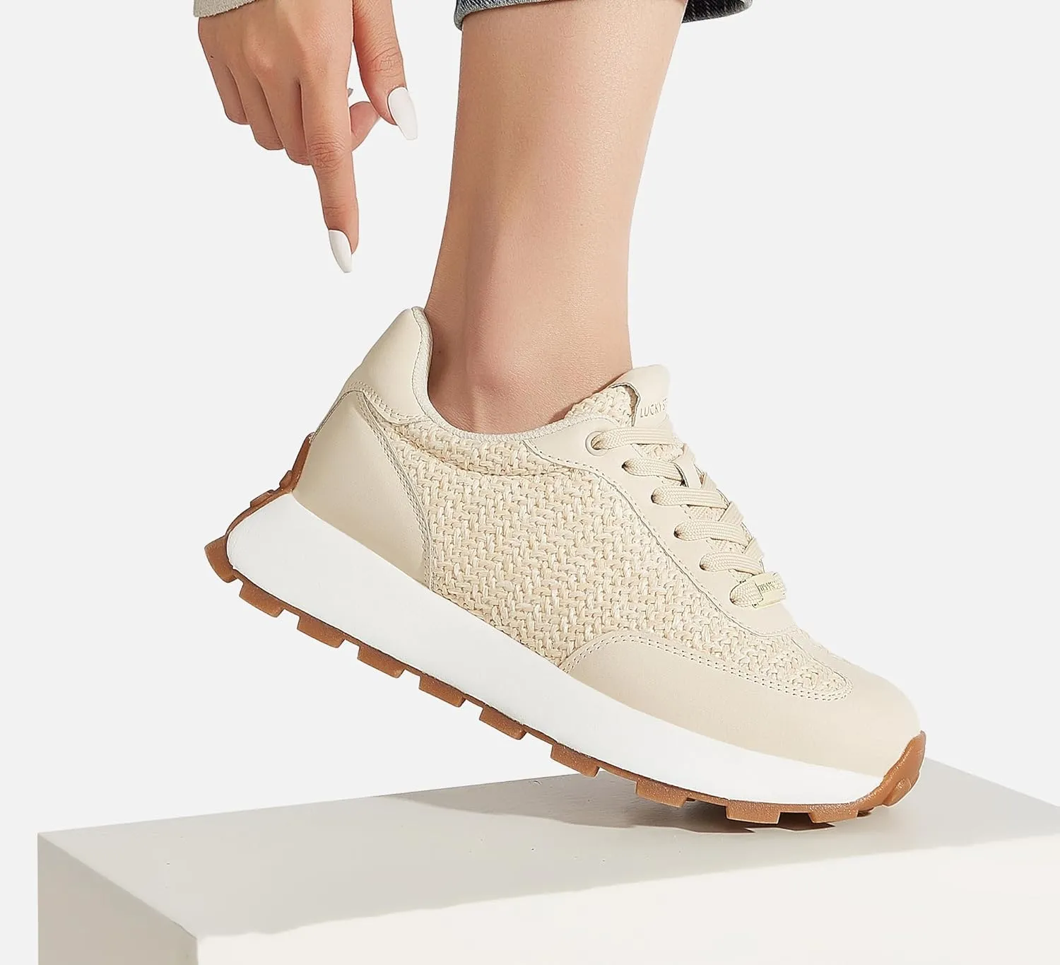 LUCKY STEP Women's Platform Fashion Sneakers Retro Classic Trainers Casual Lace-up Stylish Tennis Running Walking Shoes