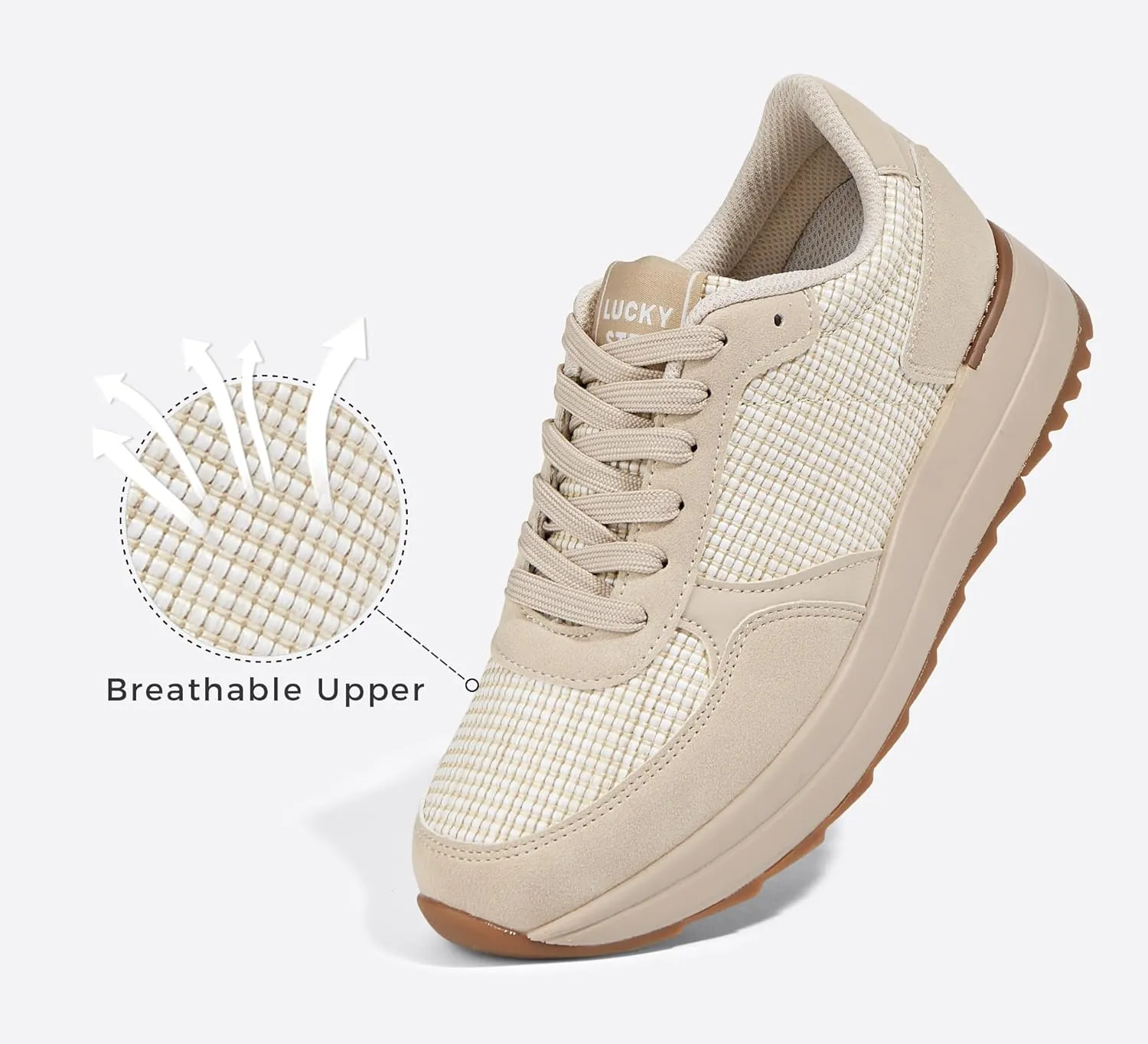 LUCKY STEP Women's Platform Fashion Sneakers Retro Neutral Classic Trainers Colorblock Casual Lace-up Stylish Tennis Chunky Walking Shoes