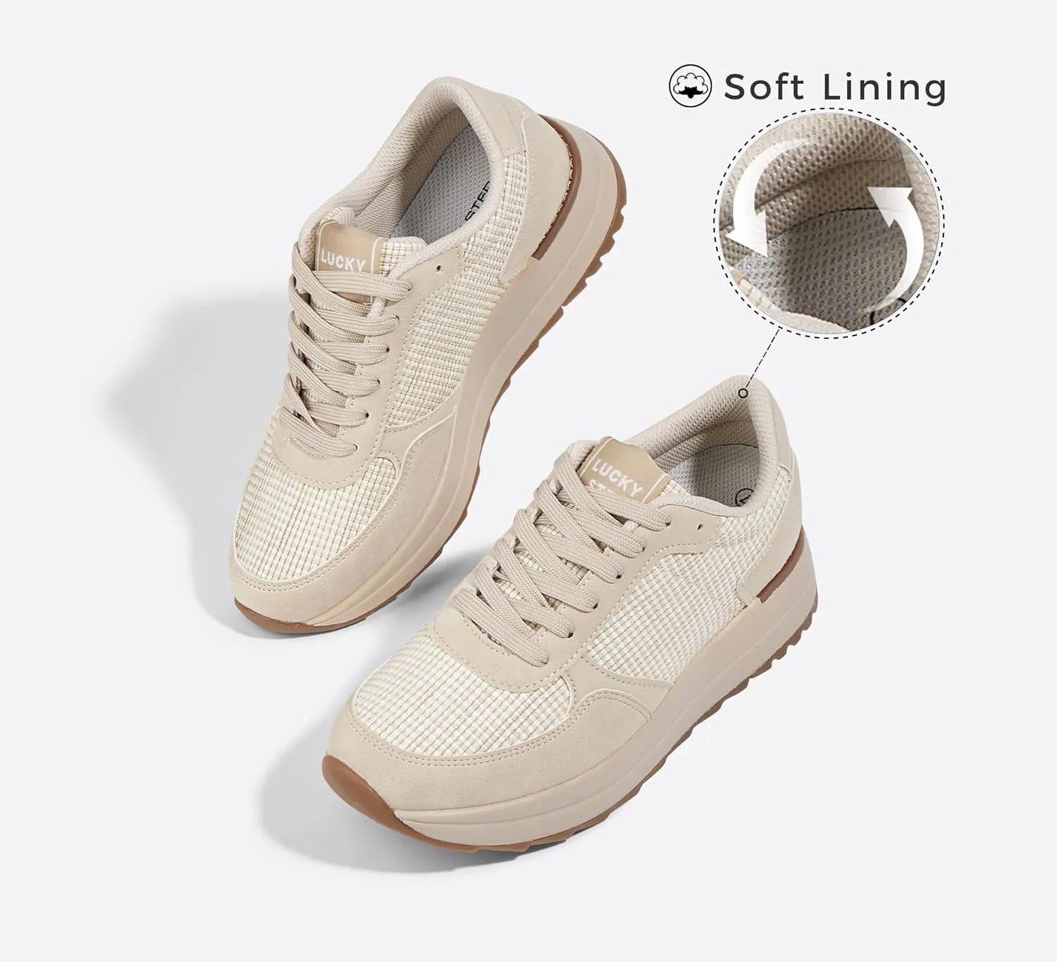 LUCKY STEP Women's Platform Fashion Sneakers Retro Neutral Classic Trainers Colorblock Casual Lace-up Stylish Tennis Chunky Walking Shoes