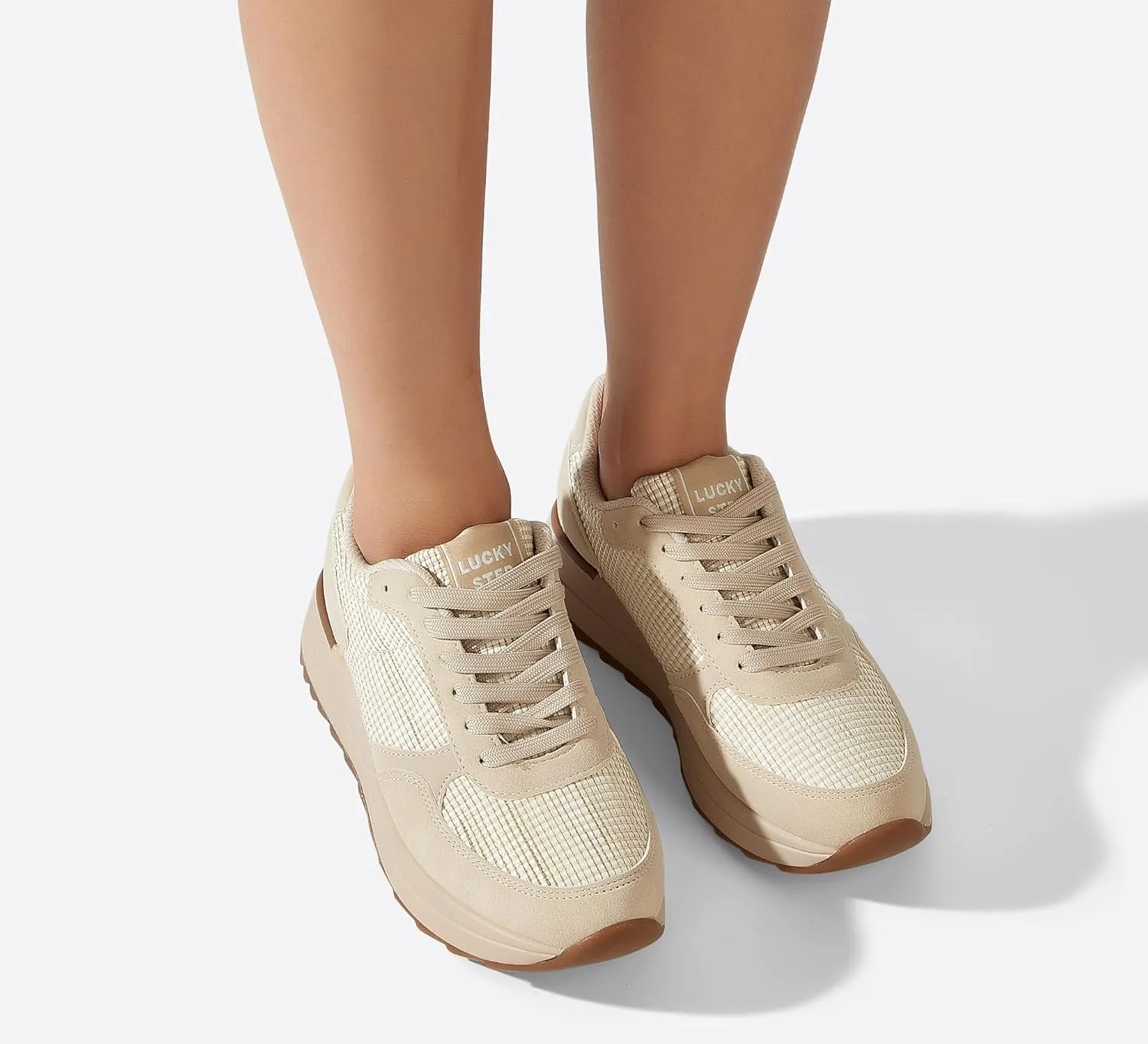 LUCKY STEP Women's Platform Fashion Sneakers Retro Neutral Classic Trainers Colorblock Casual Lace-up Stylish Tennis Chunky Walking Shoes