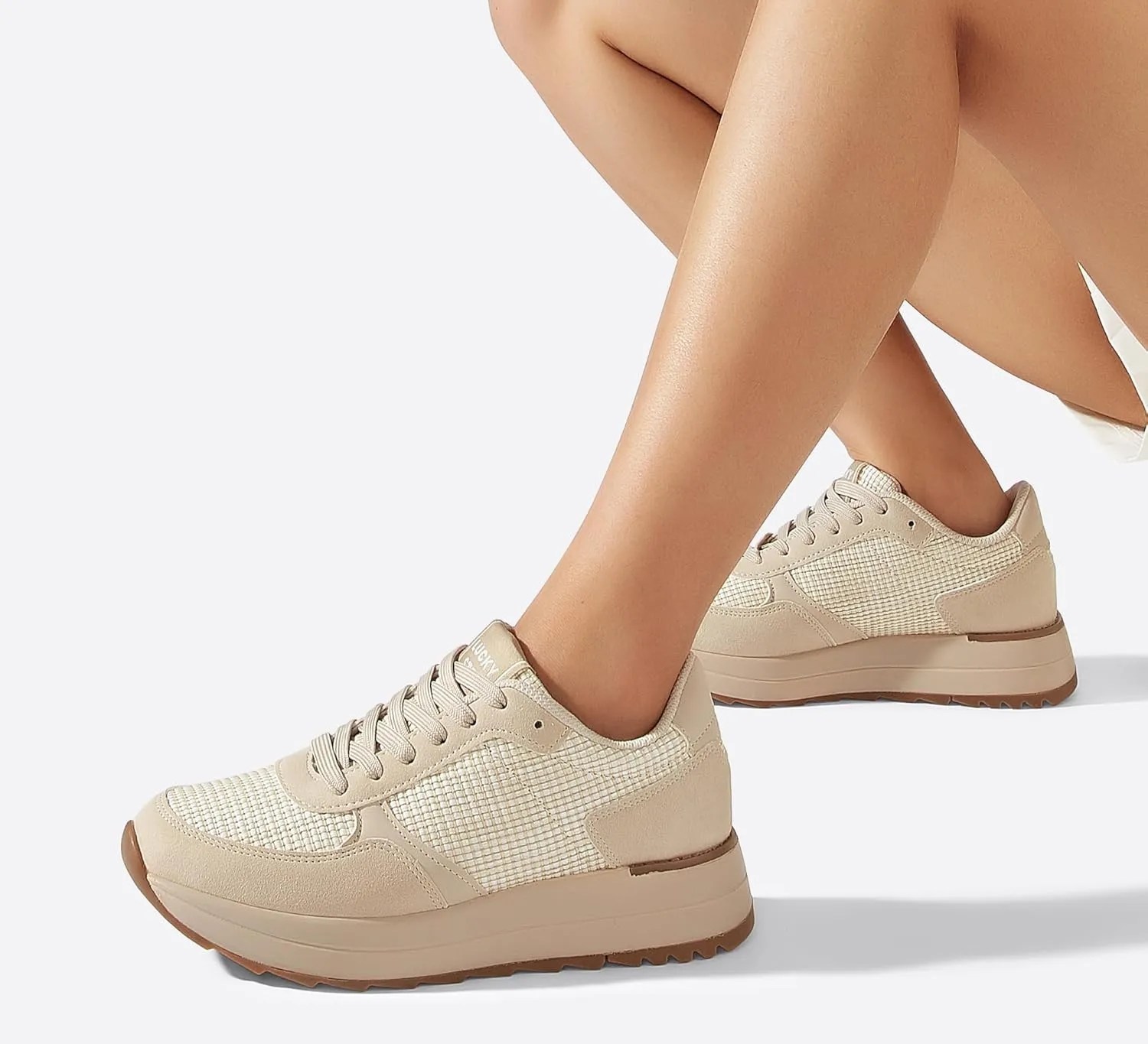 LUCKY STEP Women's Platform Fashion Sneakers Retro Neutral Classic Trainers Colorblock Casual Lace-up Stylish Tennis Chunky Walking Shoes