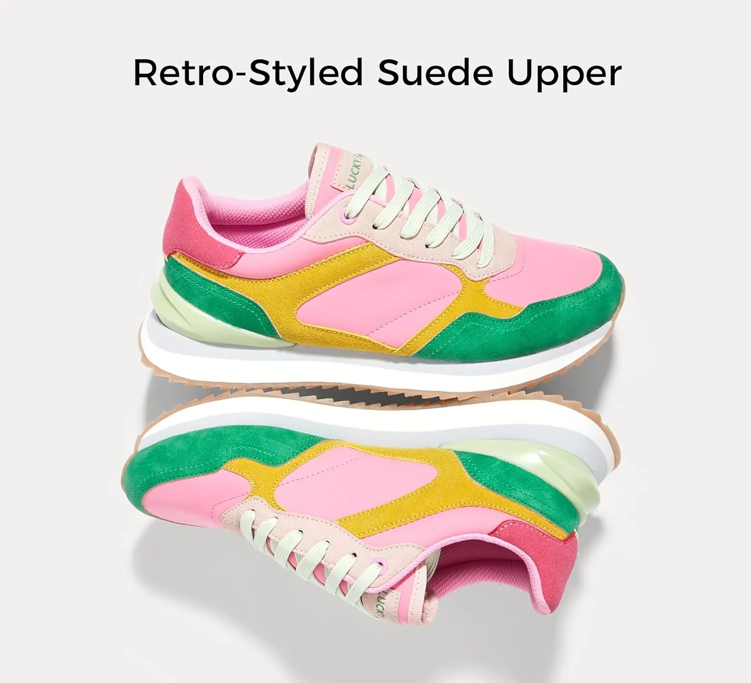 LUCKY STEP Women's Platform Fashion Sneakers Suede Colorful Colorblock Stylish Retro Casual Neutral Tennis Running Footwear Walking Shoes