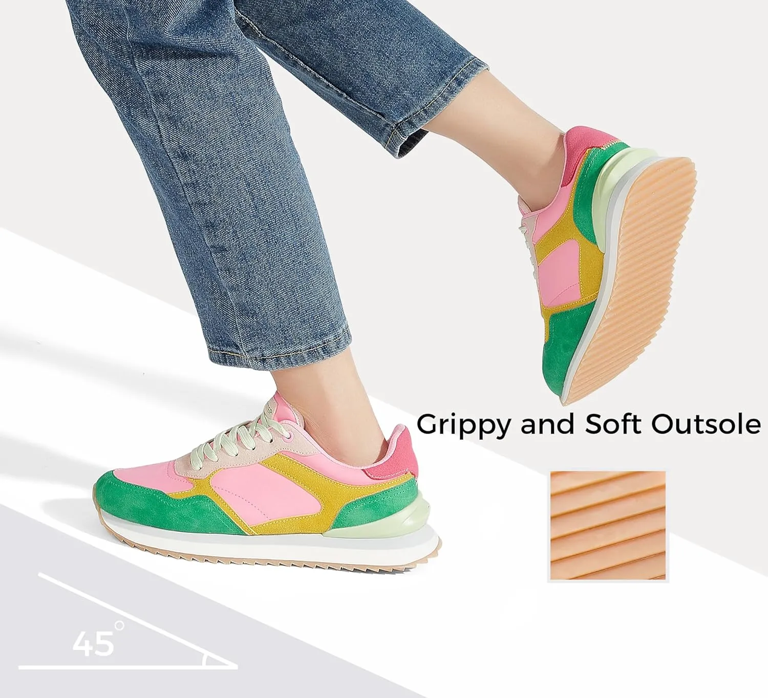 LUCKY STEP Women's Platform Fashion Sneakers Suede Colorful Colorblock Stylish Retro Casual Neutral Tennis Running Footwear Walking Shoes