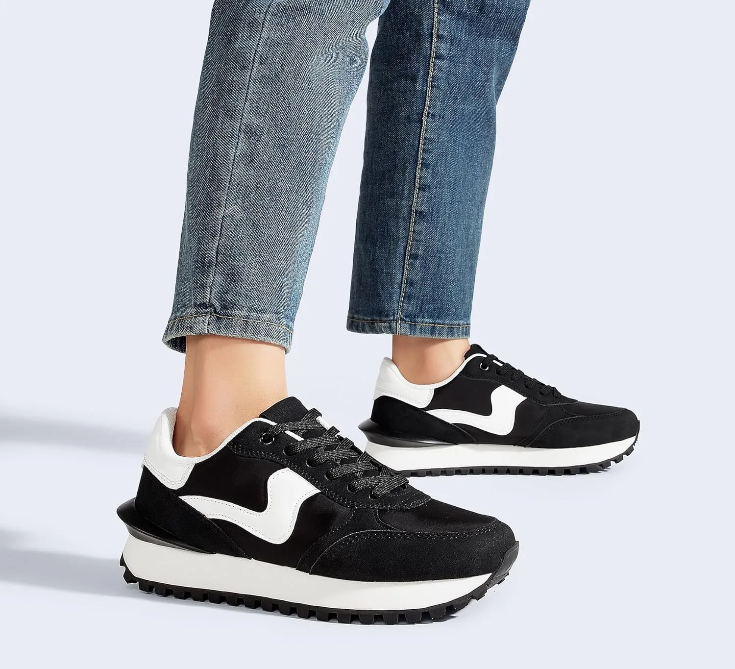 LUCKY STEP Women's Platform Fashion Sneakers Tennis Retro Walking Casual Trainers Stylish Durable Deluxe Skate Running Shoes