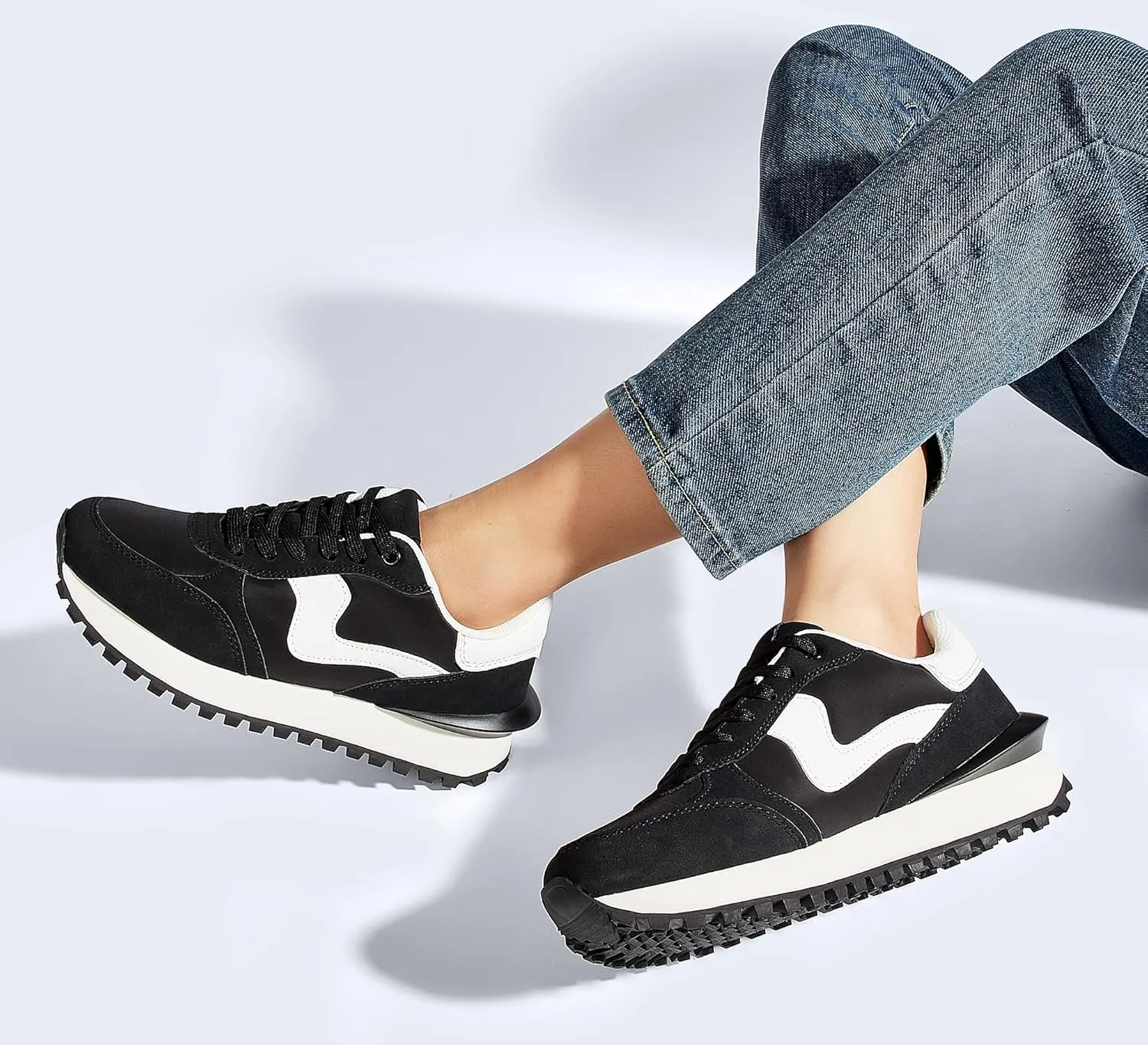 LUCKY STEP Women's Platform Fashion Sneakers Tennis Retro Walking Casual Trainers Stylish Durable Deluxe Skate Running Shoes