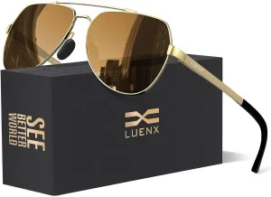 LUENX Aviator Sunglasses for Men Women Polarized New Shades Large Metal Frame - UV 400 Protection