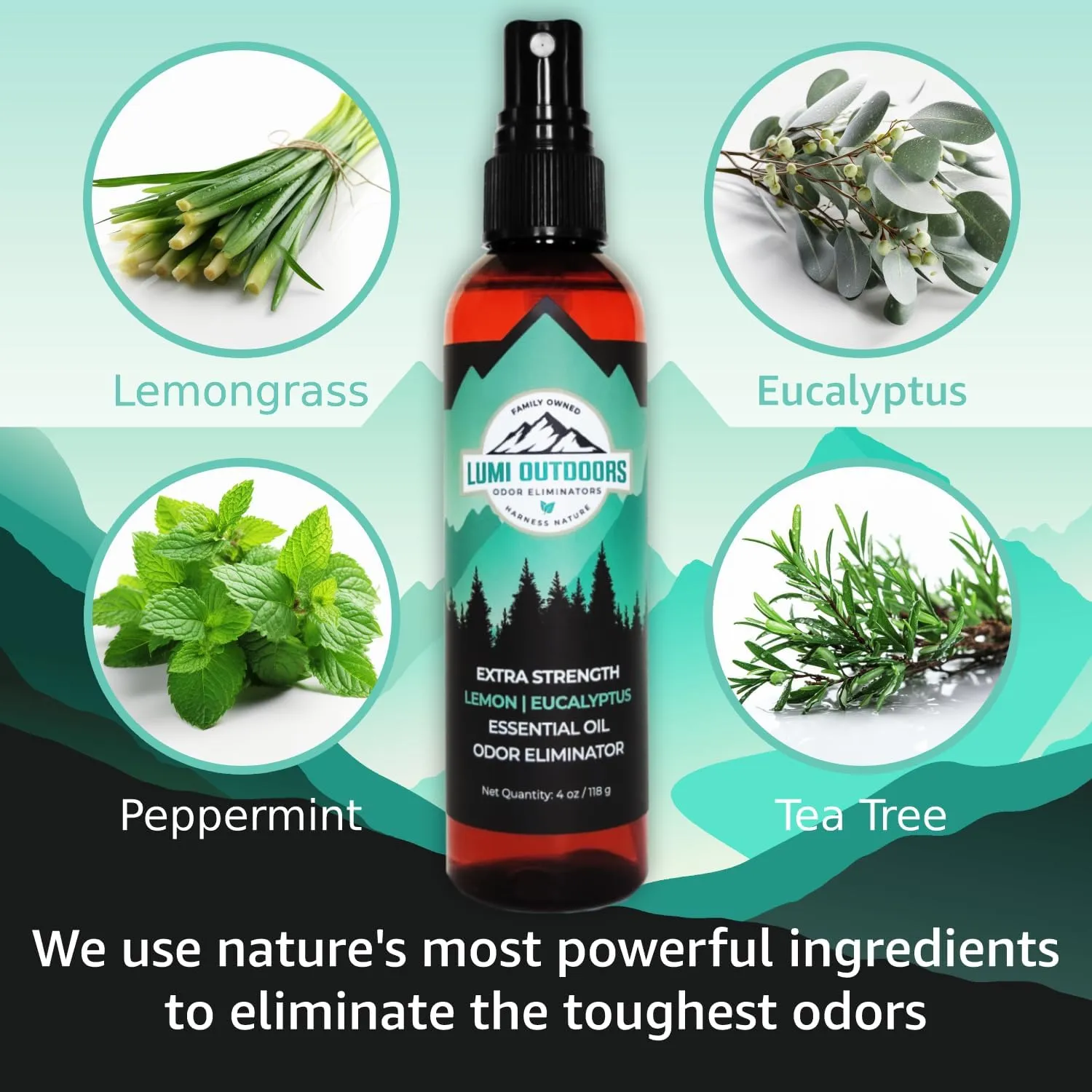 Lumi Outdoors Natural Shoe Deodorizer Spray 3 Pack Bundle - Lemon Eucalyptus, Citrus Tea Tree, Lavender Tea Tree
