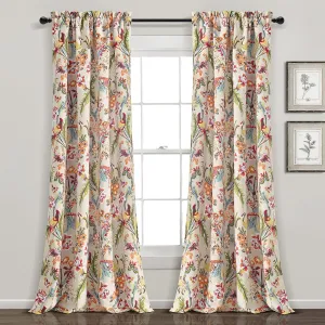 Lush Decor Dolores Light Filtering Window Panels, Pair, 52" W x 84" L, Neutral & Multi - Toile Curtains - Floral Bird Print - Grandmillennial & French Country Curtain - Cottage & Maximalist Home Decor