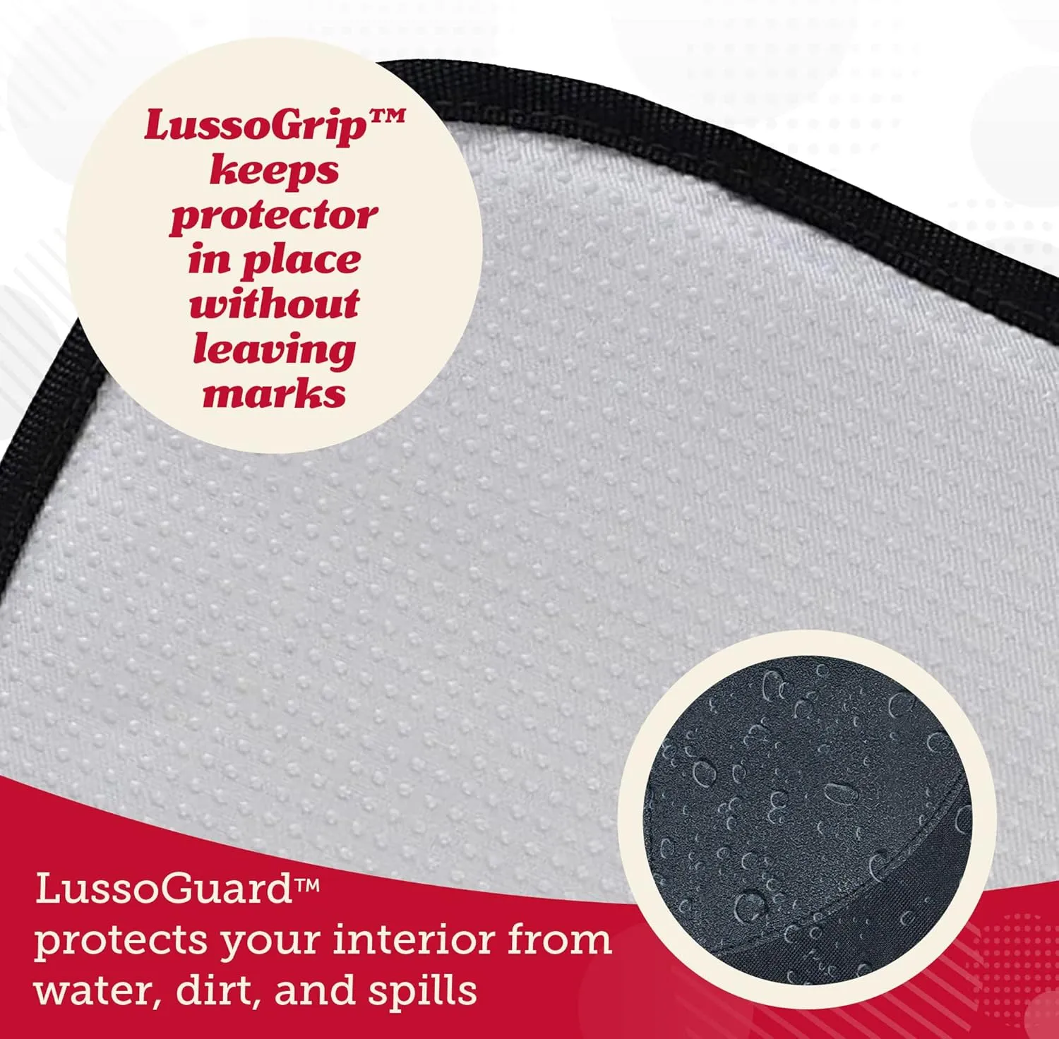 Lusso Gear Car Seat Protector - Baby Seat Mat - Thick Padding, 2 Mesh Storage Pockets, Waterproof, Non-Slip Backing - Black with Red Stitching
