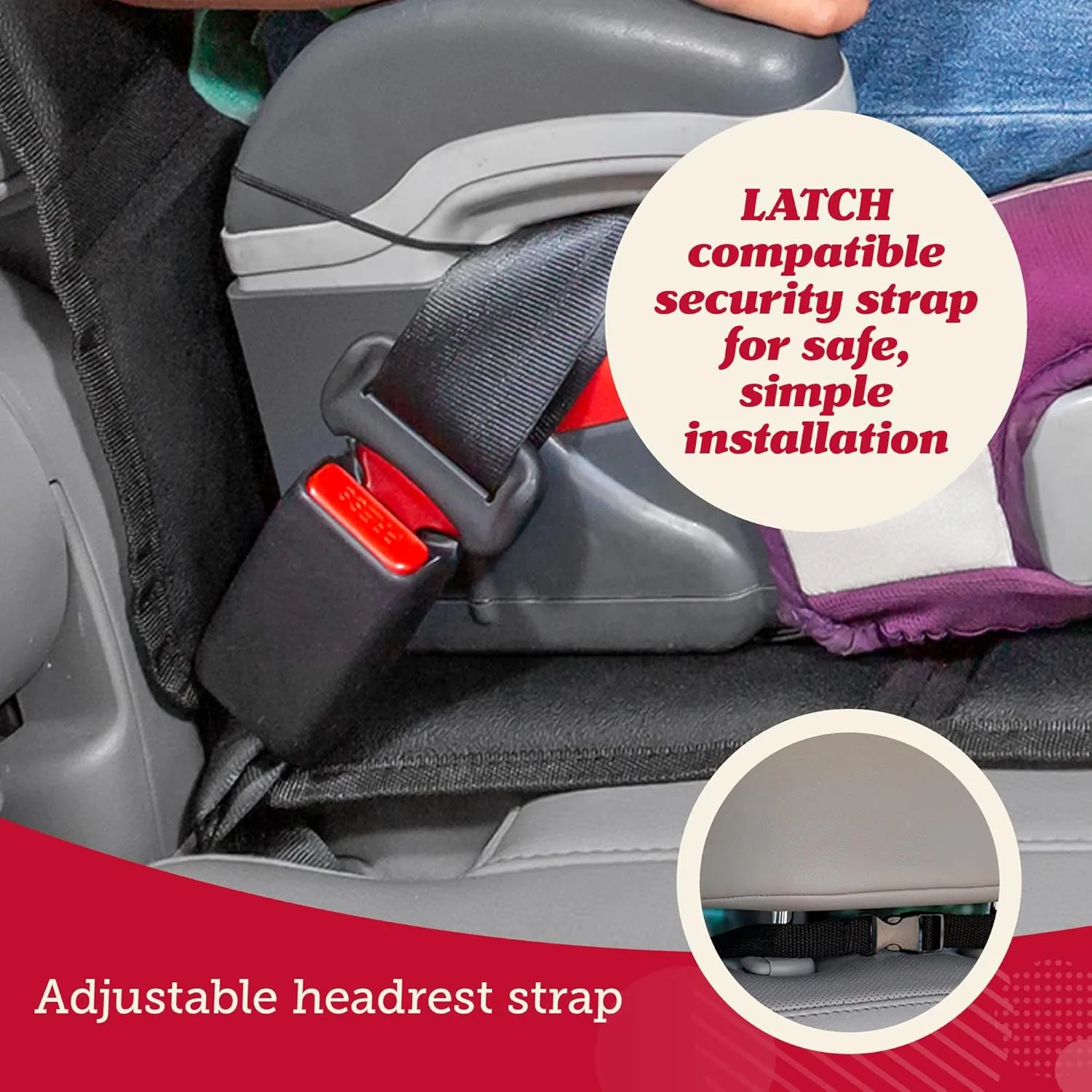 Lusso Gear Car Seat Protector - Baby Seat Mat - Thick Padding, 2 Mesh Storage Pockets, Waterproof, Non-Slip Backing - Black with Red Stitching