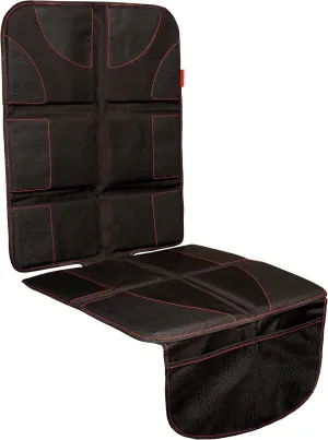 Lusso Gear Car Seat Protector - Baby Seat Mat - Thick Padding, 2 Mesh Storage Pockets, Waterproof, Non-Slip Backing - Black with Red Stitching