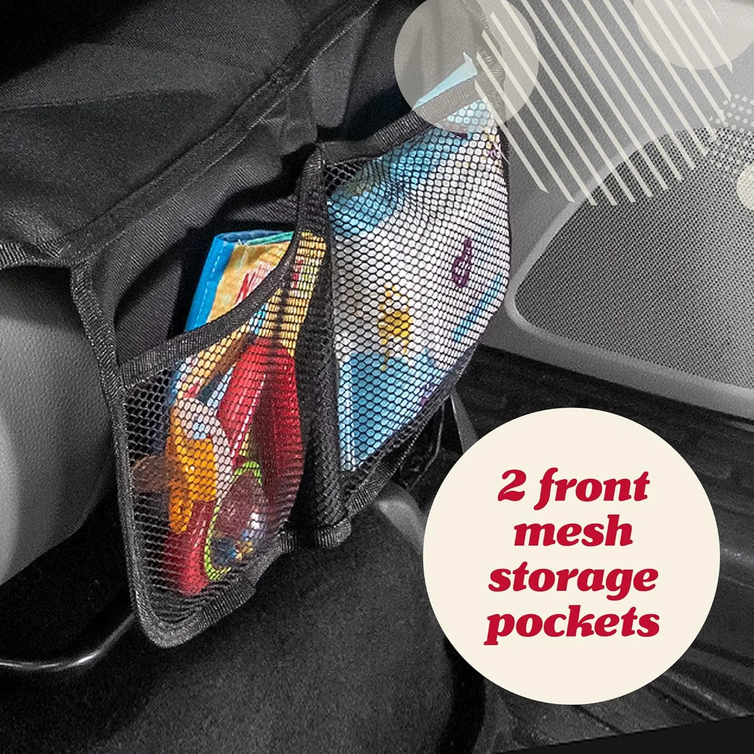 Lusso Gear Car Seat Protector - Baby Seat Mat - Thick Padding, 2 Mesh Storage Pockets, Waterproof, Non-Slip Backing - Black with Red Stitching