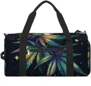 Magic Cannabis Leafs Fitness Large Gym Bag for Unisex with Shoe Compartment & Wet Pocket