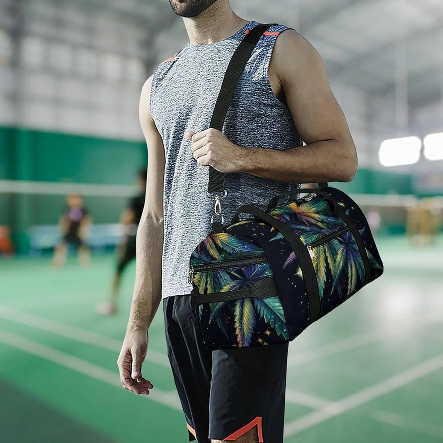 Magic Cannabis Leafs Fitness Large Gym Bag for Unisex with Shoe Compartment & Wet Pocket