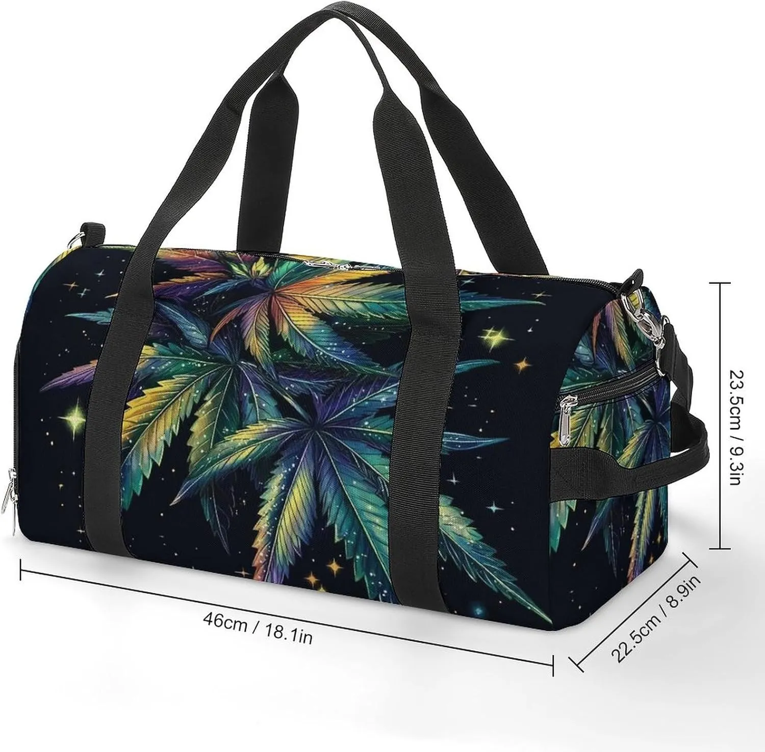 Magic Cannabis Leafs Fitness Large Gym Bag for Unisex with Shoe Compartment & Wet Pocket