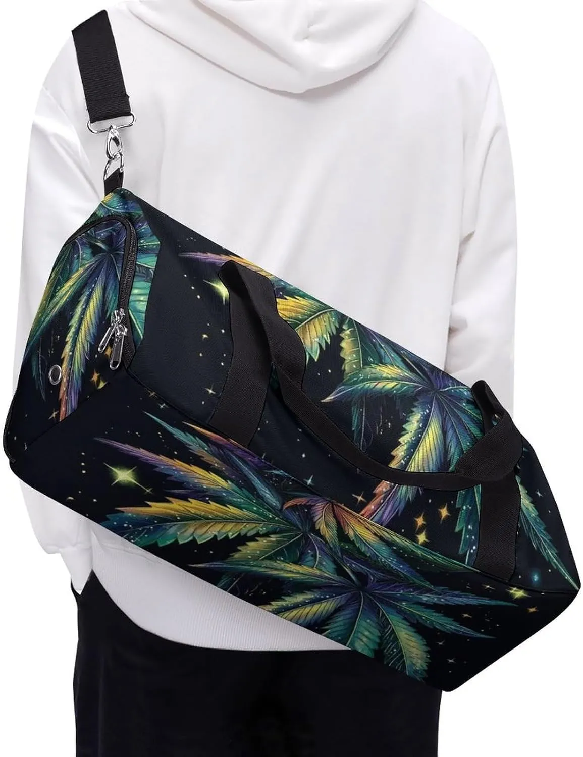 Magic Cannabis Leafs Fitness Large Gym Bag for Unisex with Shoe Compartment & Wet Pocket