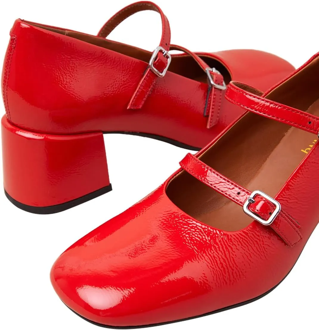 Maiyang Women Chic Two Straps Buckled Mary Jane Pumps Round Toe Chunky Mid Heel Party Event Dress Daily Shoes Size 4-16 US