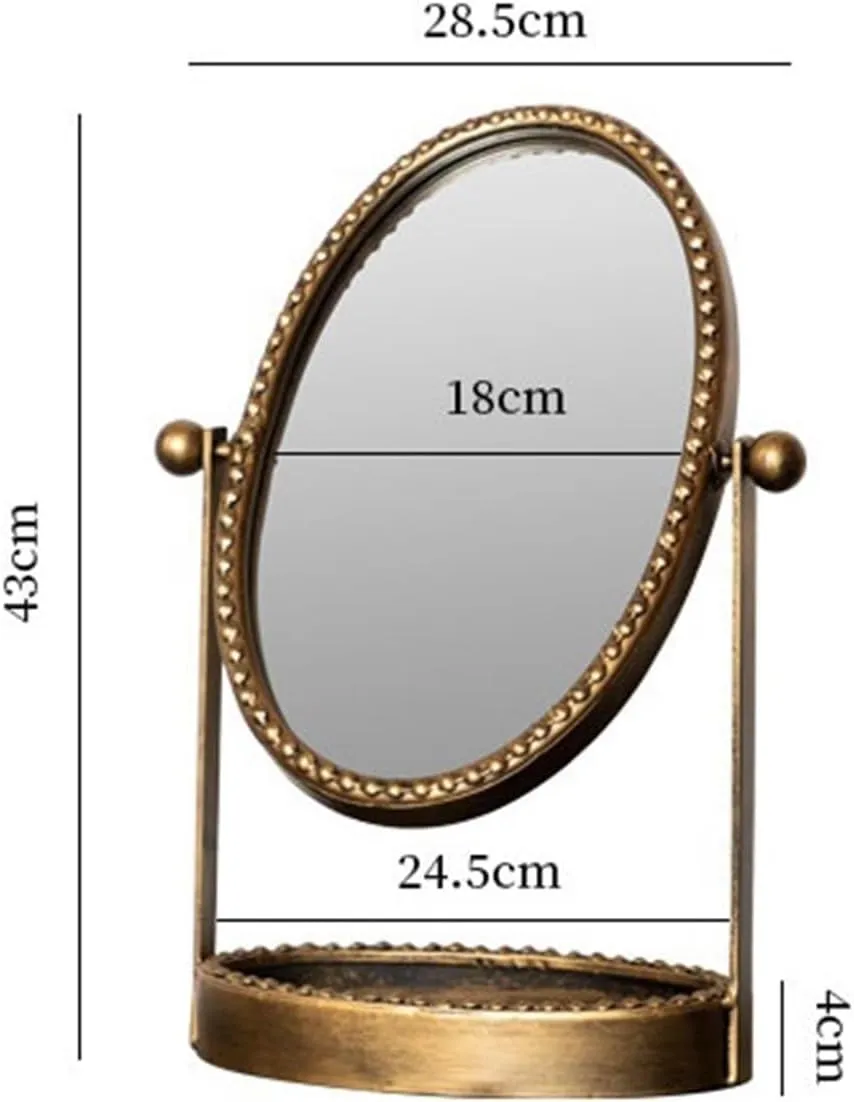 Makeup Mirror Nordic Style Retro Metal Makeup Mirror Creative Desktop Vanity Mirror with Storage Pendulum Iron Beauty Mirror Beauty Mirror(A)