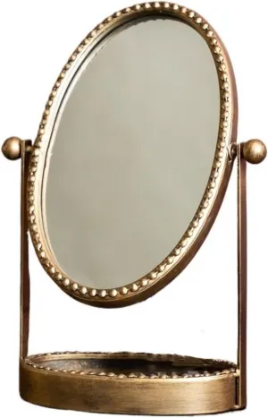 Makeup Mirror Nordic Style Retro Metal Makeup Mirror Creative Desktop Vanity Mirror with Storage Pendulum Iron Beauty Mirror Beauty Mirror(A)