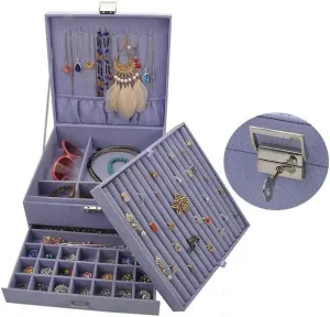 Makeup Organizers 3-Layer Jewelry Box Storage Box Necklace Ring Bracelet Bracelet Earrings Watch Jewelry Storage Box Velvet Jewelry Box Jewelry Case (Color : Dark Purple) (Light Purple)