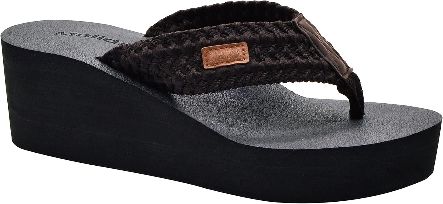 MALIDA Womens Wedge Arch Support Flip Flops Cushion Soft Rubber Midsole Platform Thong Sandals with Rubber Sole