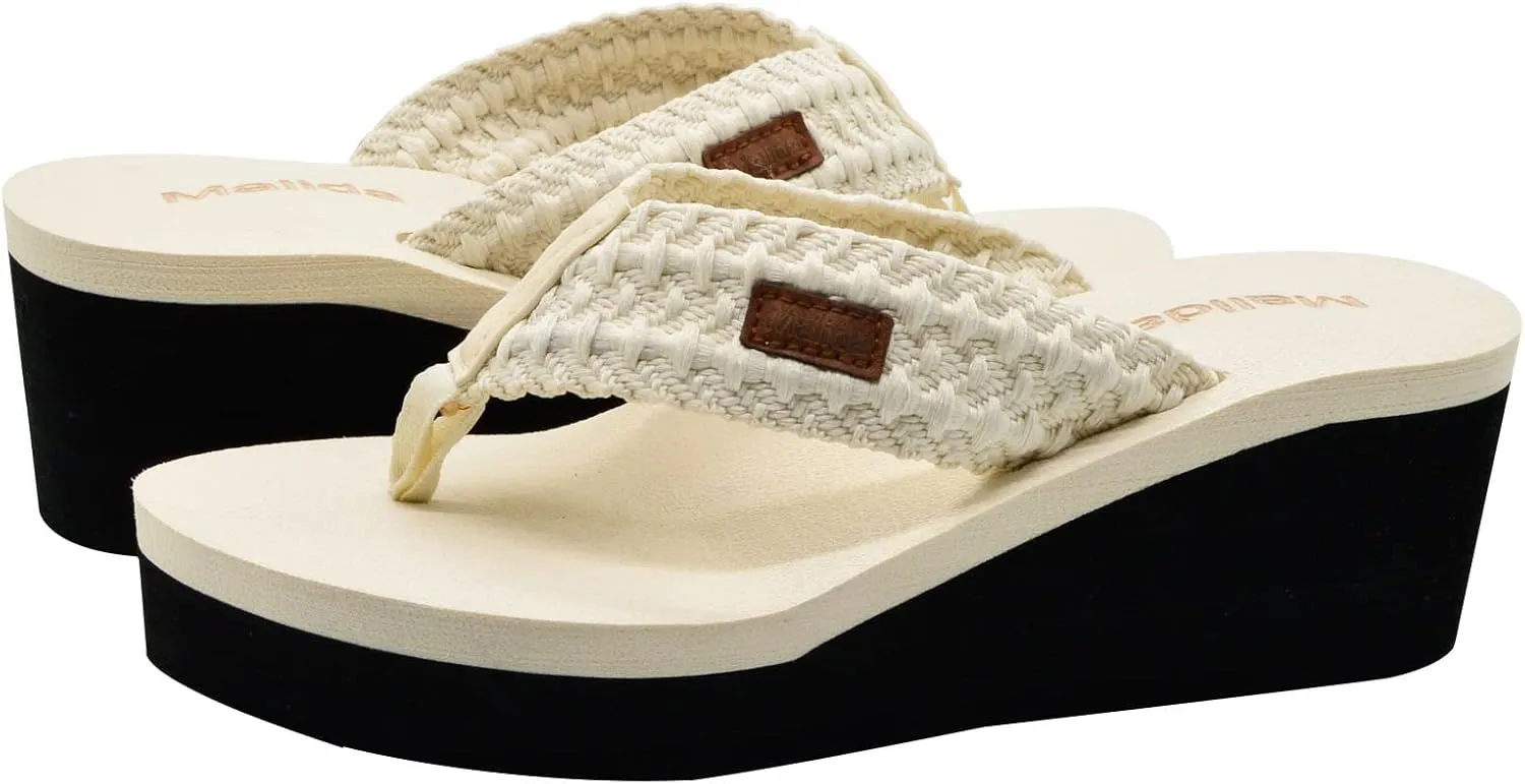 MALIDA Womens Wedge Arch Support Flip Flops Cushion Soft Rubber Midsole Platform Thong Sandals with Rubber Sole