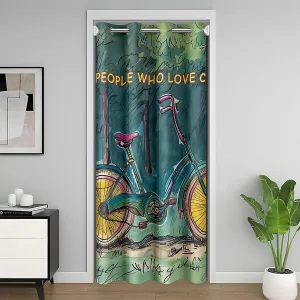 Manfei Cycling Door Curtain for Doorway Privacy, Vintage Bicycle Natural Jungle Green Blue Paint Closet Door Cover Curtain for Bedroom,Extreme Sports Adventure Biking Room Divider Curtain,80"×52"